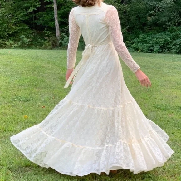 Gunne Sax Romantic Cream Lace Long Dress, S. - Picture 8 of 16